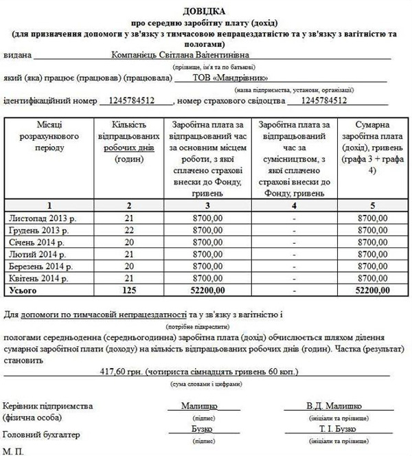 Образец справки о заработной плате для пенсионного фонда образец